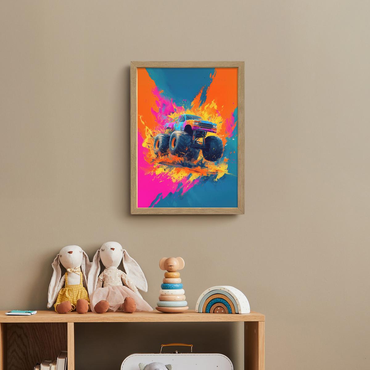 NACHTTISCHLAMPE MIT AKKU Monstertruck - Abstrakt - Farbspritzer - Farbenfroh 30x40 cm - Pink, Holzwerkstoff (8/30/40cm) - OnlyWow