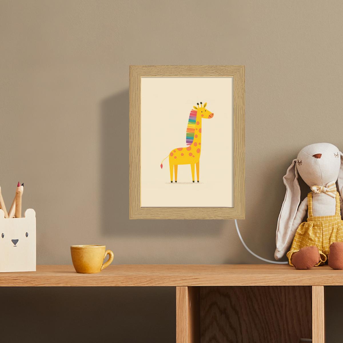 WANDLEUCHTE Giraffe - Regenbogenmähne - Beige 15x20 cm - Beige, Holzwerkstoff (15/20/8cm) - OnlyWow