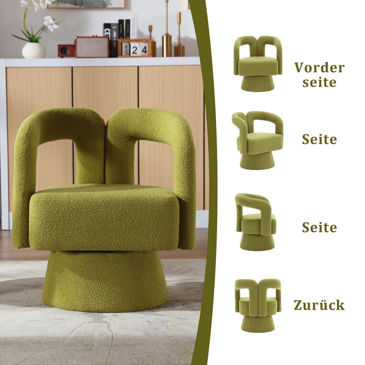 DREHSESSEL 360° Boucle Akzentstuhl Polstersessel für Wohnzimmer & Büro - Olivgrün, Textil (67/74/55cm) - Urban Meuble