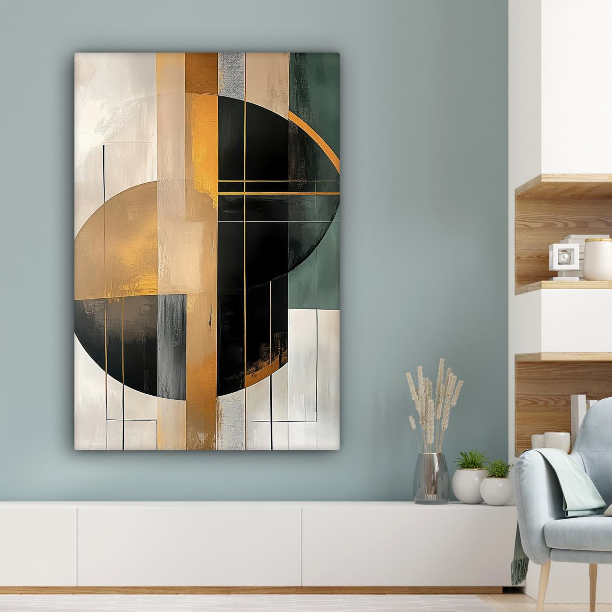 LEINWANDBILD Abstrakt - Gold - Bronze - Grün - Formen - Modern Deko XXL 80x120 cm - Multicolor, Textil (80/120cm) - MuchoWow
