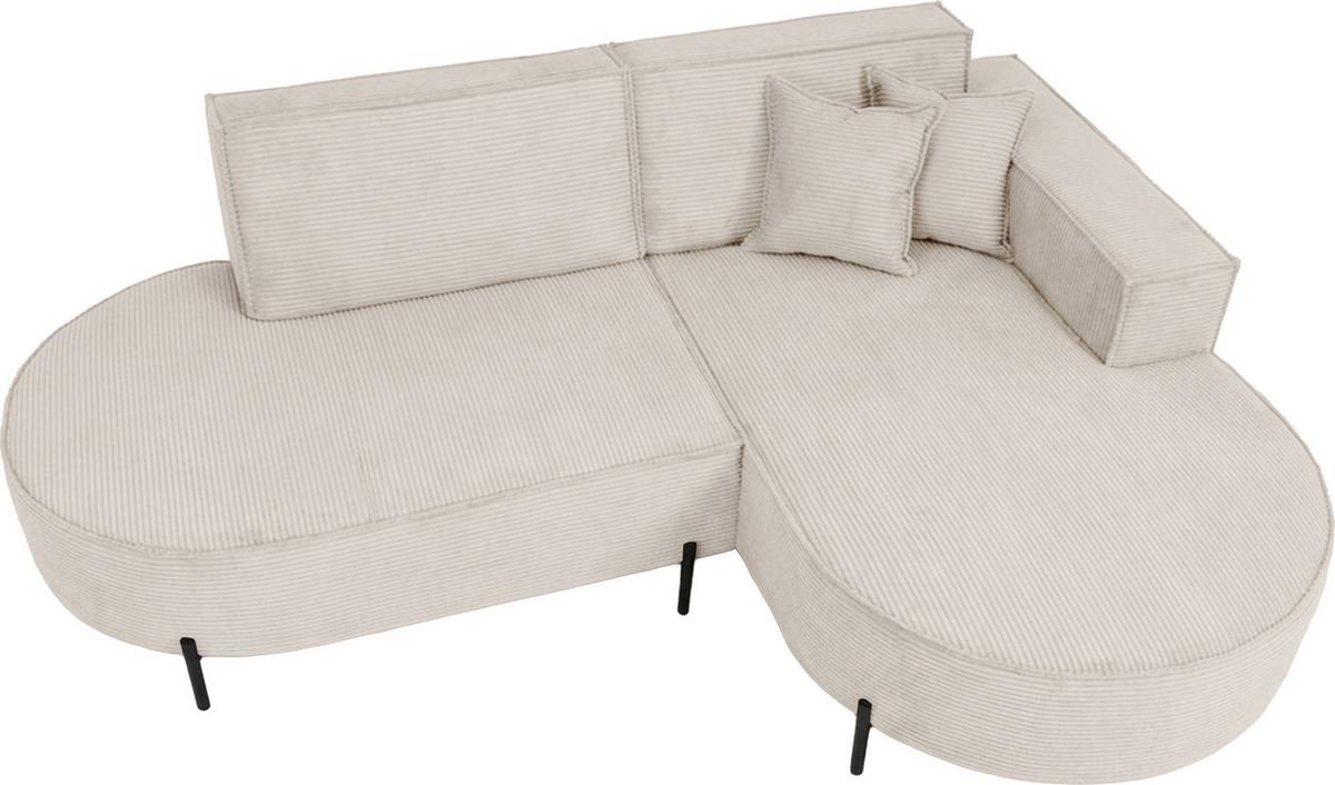 ECKSOFA Hana Loft 3-Sitzer Ecke Rechts, Cordstoff Chenille, Creme 241/80/168 cm - Creme/Schwarz, Textil/Metall (168/241cm) - WFL GROUP