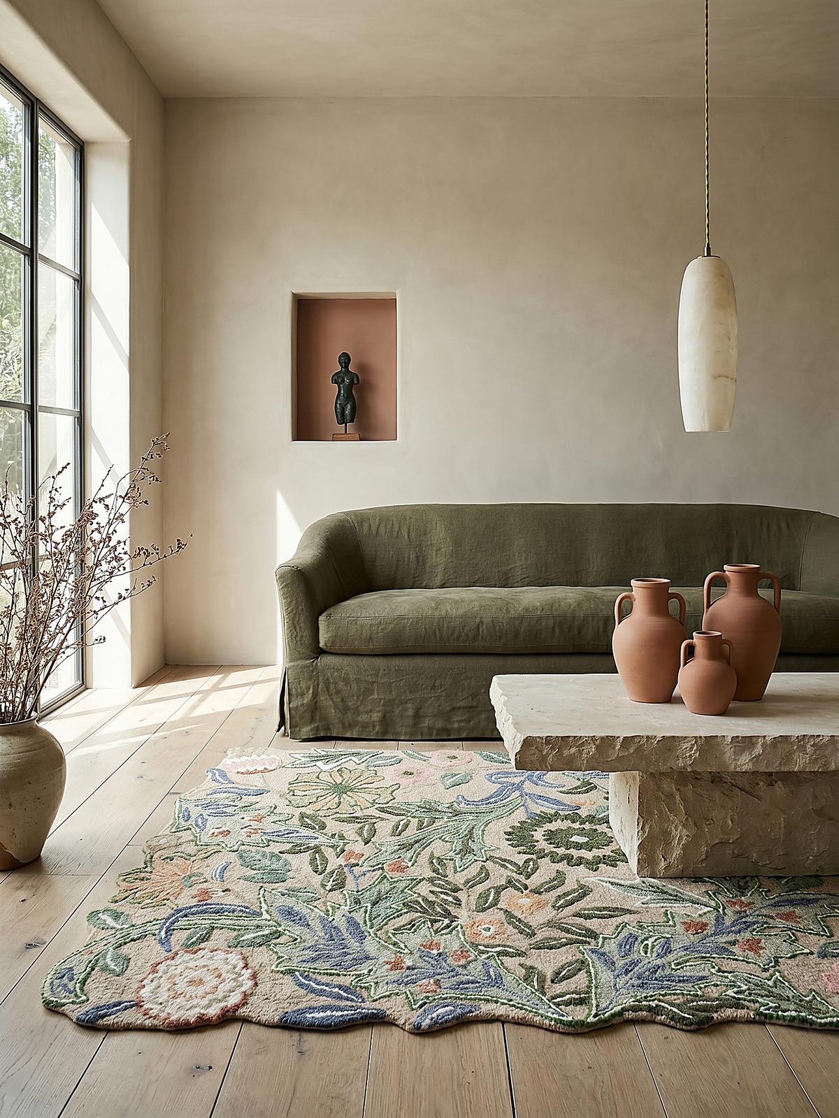 WOLLTEPPICH CHAR, floral, Grün, 120 x 170 cm - Grün, Textil (170/120cm) - KADIMA DESIGN