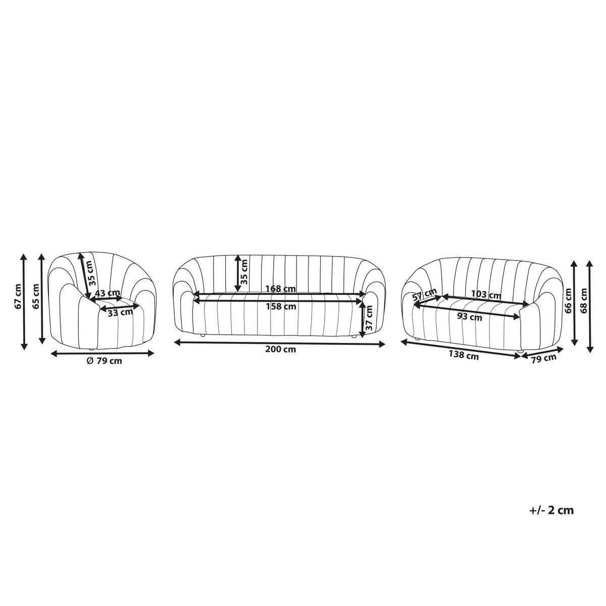 SOFA-SET 6-Sitzer Samtstoff Beige Malung - Beige, Textil (202/68/79cm) - Beliani