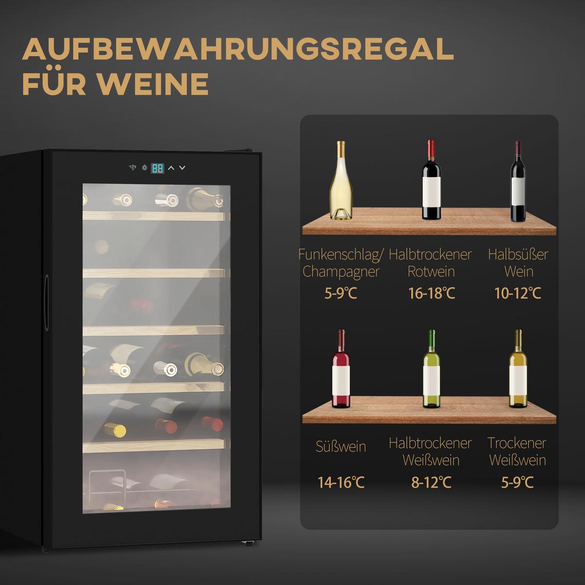 WEINKÜHLSCHRANK Metall Hartglas Schwarz - Schwarz, Metall (45/75/43cm) - HOMCOM