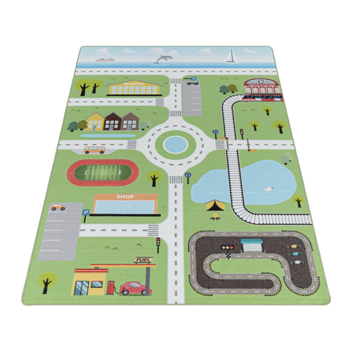 KINDERTEPPICH TRAUN, mit Spielstraßen-Motiv, Grün, 140 x 200 cm - Grün, Textil (200/140cm) - KADIMA DESIGN