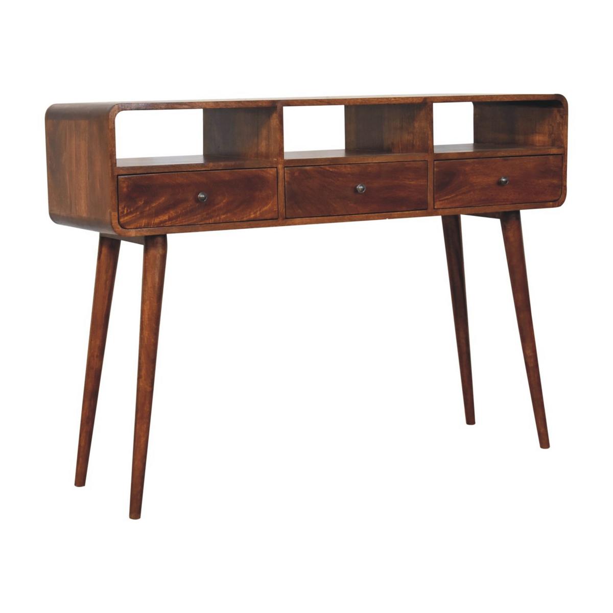 KONSOLE Dreifach Geschwungen Kastanie, 3 Schubladen und 3 Offene Fächer, Dunkelbraun - Dunkelbraun/Messingfarben, Holz/Metall (40/130/95cm) - Artisan Furniture