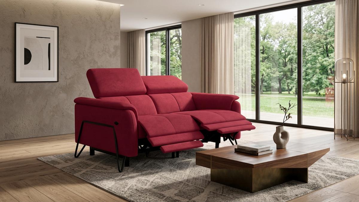 RELAXSOFA RODEN 2-Sitzer mit 2 Relax, rostrot, Veloursstoff - Rot, Holz/Textil (148/82/103cm) - Wozimo