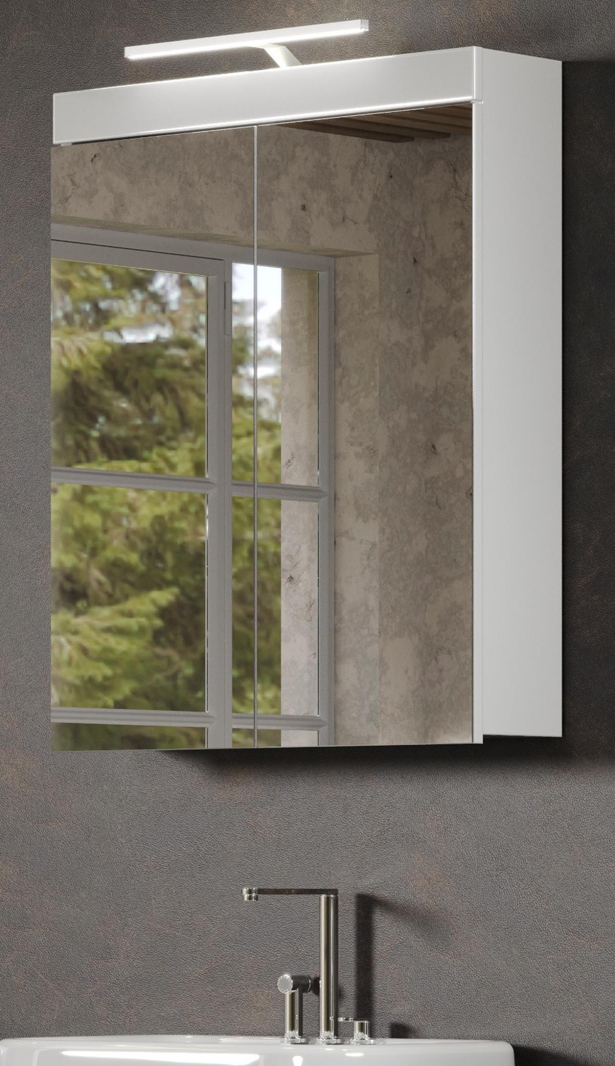SPIEGELSCHRANK weiß Hochglanz 60 x 77 cm, Badschrank inklusive Beleuchtung - Weiß, Glas/Holzwerkstoff (60/77/17cm) - Top.Furn