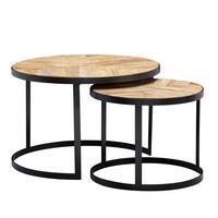 COUCHTISCH 2er Set Massivholz Metall Rund, Akazie 60x60x41 cm - Schwarz/Akaziefarben, Holz/Metall (60/60/41cm) - KADIMA DESIGN