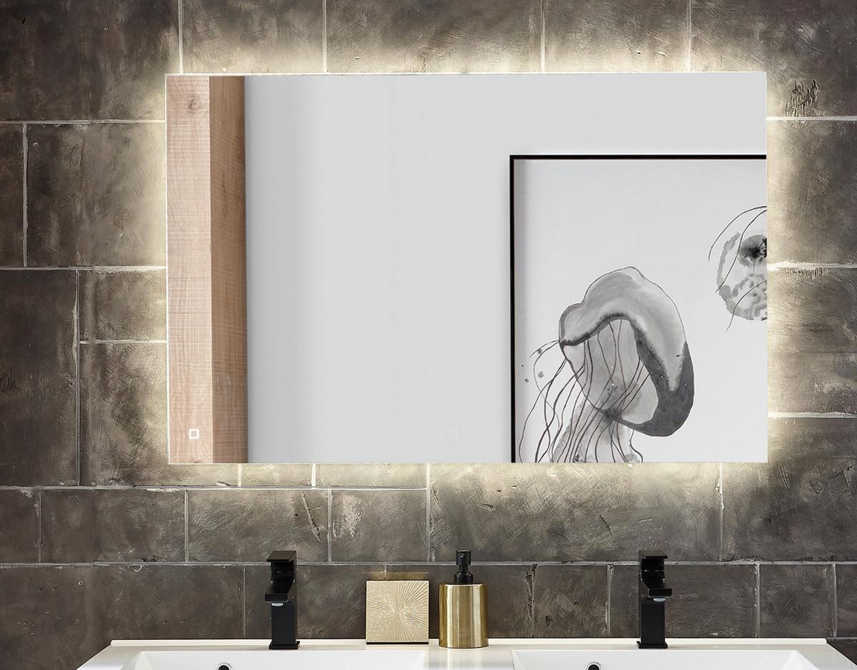 BADSPIEGEL mit LED Beleuchtung und Touchschalter, Wandspiegel 100 cm - Grau, Glas (100/65/3cm) - Furn.Design