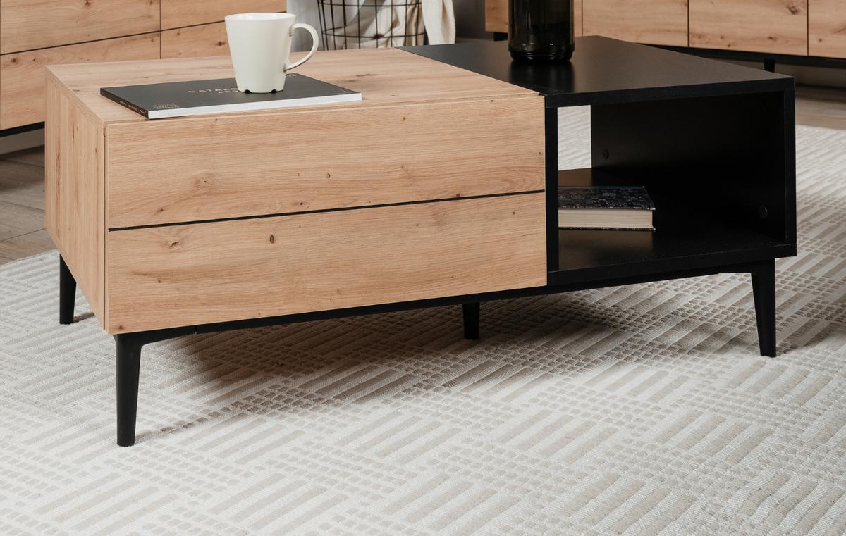 COUCHTISCH Eiche Artisan, schwarz 100 cm, Wohnzimmertisch mit Schubkasten und Ablage - Schwarz/Eiche Artisan, Holzwerkstoff (100/55/40cm) - Furn.Design