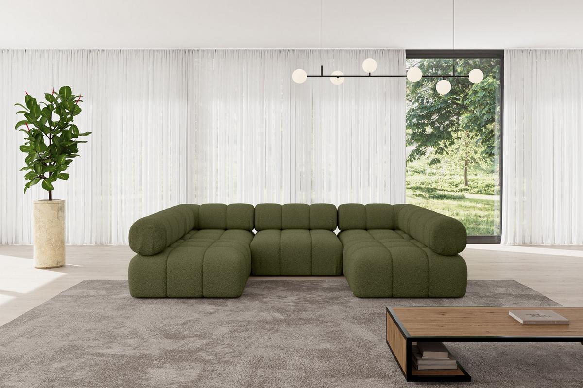 WOHNLANDSCHAFT modulares Sofa Garvo-U1 - 285x190x70 cm Grün Bouclé - Grün, Holzwerkstoff/Textil (285/70/190cm) - ALTDECOR