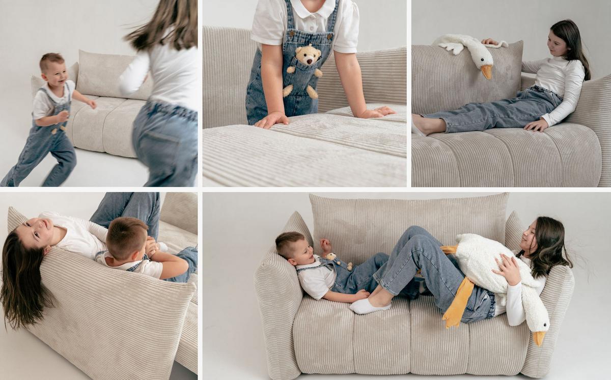 SCHLAFSOFA Lilo mit Bettkasten, Hellgrau Cordstoff 120/86/101 cm - Hellgrau/Schwarz, Kunststoff/Textil (120/86/101cm) - WFL GROUP