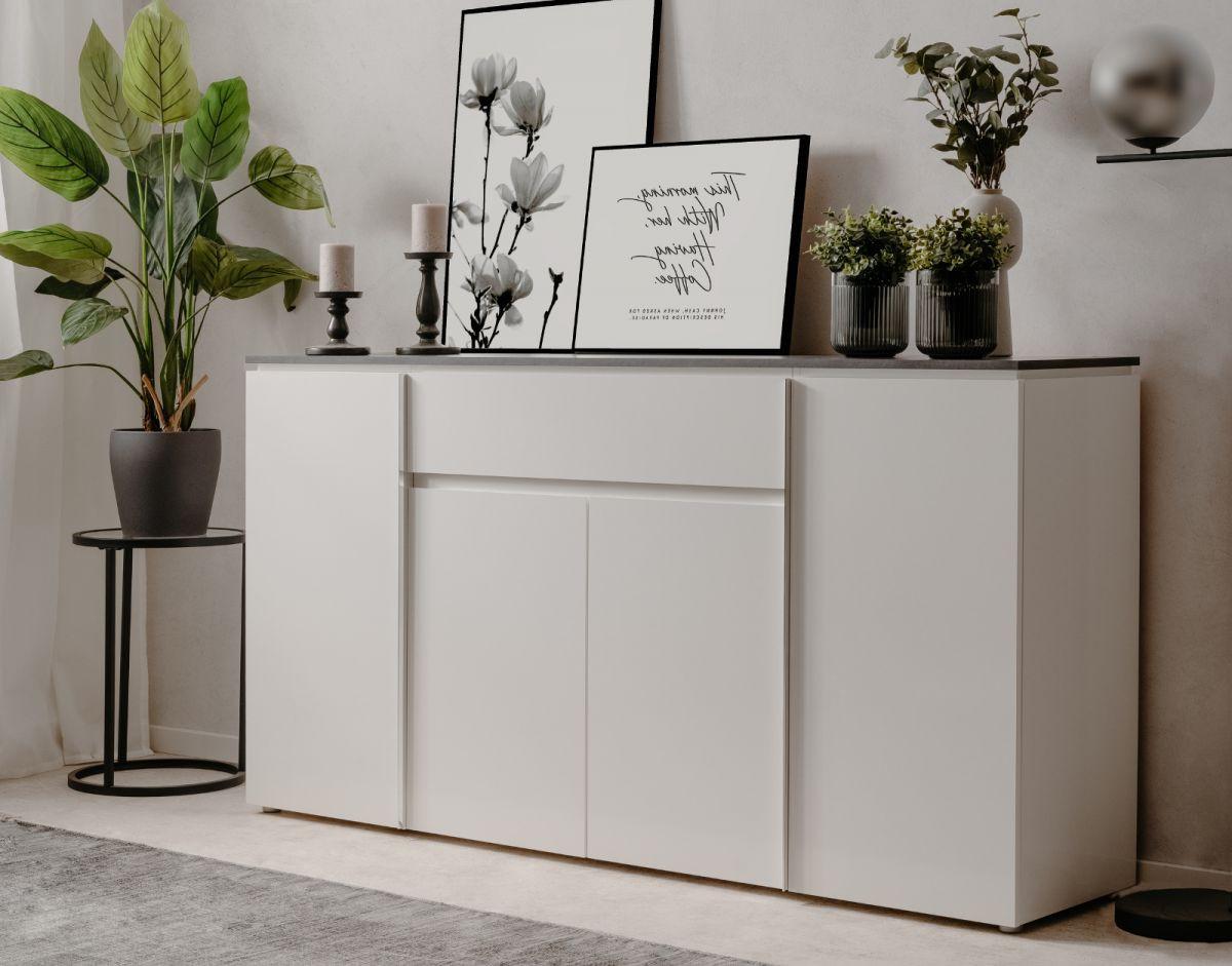 SIDEBOARD weiß Glanz, grau 178 cm, große Kommode mit 6 Fächern - Chromfarben/Silberfarben, Holzwerkstoff/Kunststoff (177.5/92/40cm) - Furn.Design