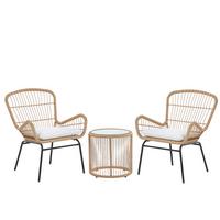 BALKONSET 2-Sitzer Rattan natürlich Auflagen hellgrau Labico - Beige/Schwarz, Kunststoff - Beliani