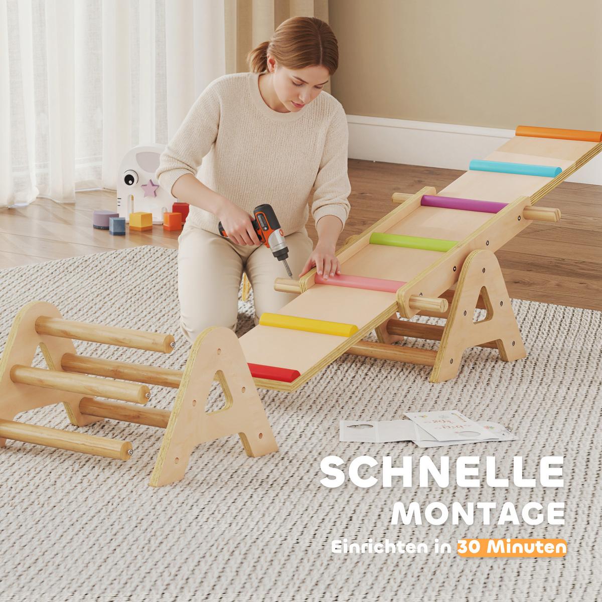 KINDERWIPPE Pappelholz Kiefernholz Mehrfarbig - Multicolor, Holz (38/133cm) - AIYAPLAY