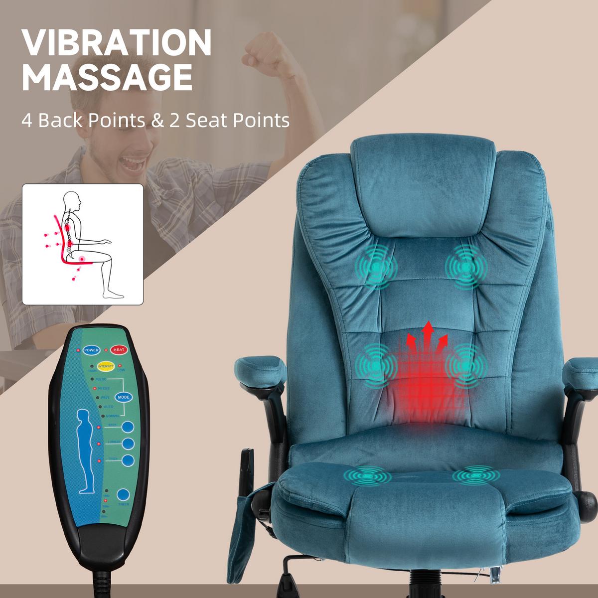 MASSAGESESSEL Chefsessel Gamingstuhl Drehstuhl Massagebürostuhl Blau - Blau/Schwarz, Kunststoff/Textil (74/116/67cm) - Vinsetto