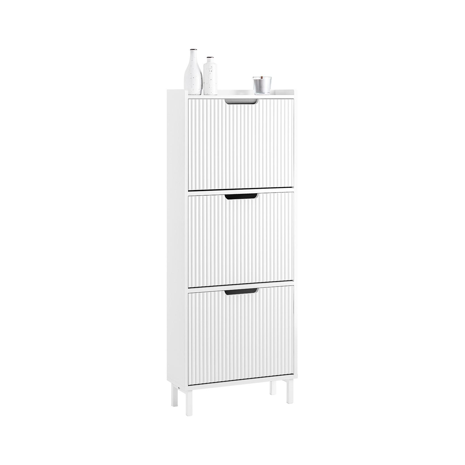 SCHUHSCHRANK mit 3 Klappen, Weiß 50x130x19cm - Weiß, Holzwerkstoff/Metall (50/130/19cm) - SoBuy