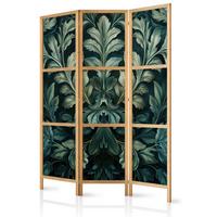PARAVENT Japanischer 3-tlg 135x172 cm Bl tter Ornamente - Grün, Holz/Textil (135/172/3cm) - Muralo