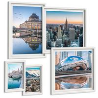 BILDER SET 5er Set - 50x50 cm & 20x30 cm & 40x60 cm Weißer Rahmen - Architektur von Städten am Wasser - Weiß, Kunststoff (40/60cm) - TULUP