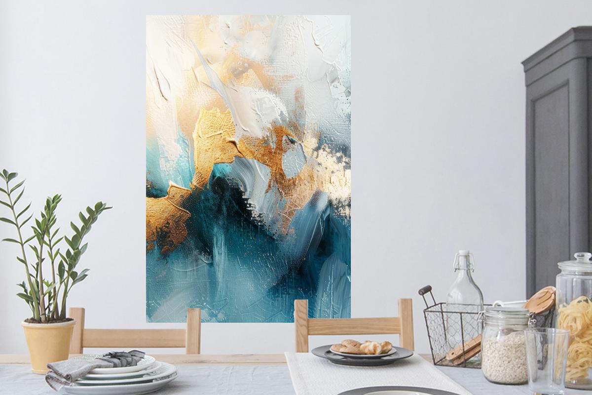 WANDTATTOO Abstrakt - Kunst - Gold - Blau Wandaufkleber 80x120 cm - Petrol, Kunststoff (80/120/0.1cm) - MuchoWow