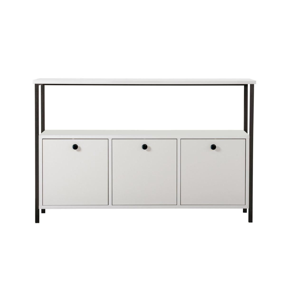 SIDEBOARD mit 3 Türen und 1 oberer Ablagefläche 120/29,5/77 cm - Schwarz/Weiß, Holzwerkstoff (29.5/77/20.5cm) - Calicosy