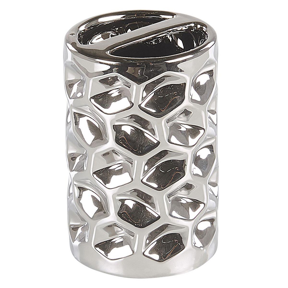BADEZIMMER Set 5-teilig Keramik silber Tirua - Silberfarben, Keramik (13/34/11cm) - Beliani