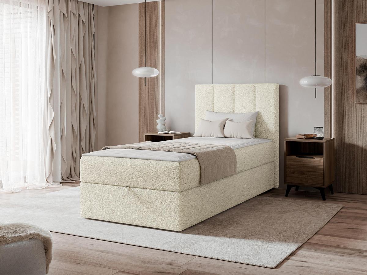 BOXBETT Rebos Single Boucle - H3 - Creme, Holz/Textil (80/200cm) - MIRJAN24