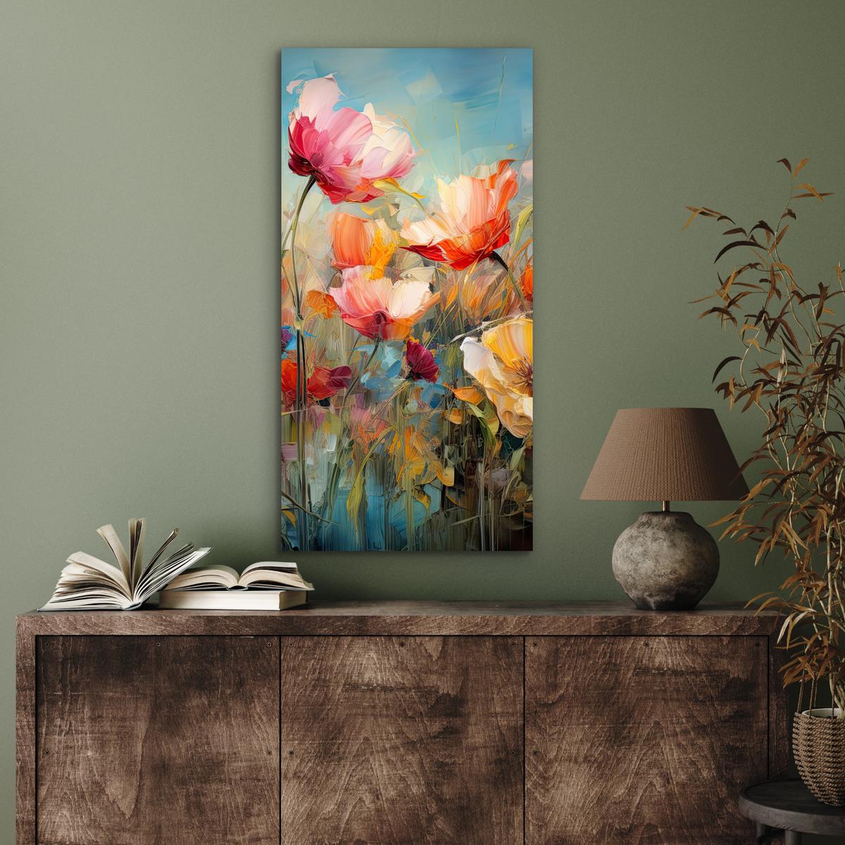 METALLBILD Blumen - Aquarell - Kunst - Botanisch - Natur 40x80 cm - Orange, Metall (40/80cm) - MuchoWow