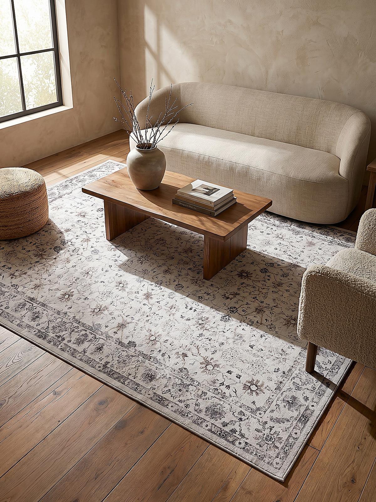TEPPICH Kurzflor, waschbar, mit floralen Ornamenten, VERNANTE in Creme, 120 x 170 cm - Beige, Textil (120/170cm) - KADIMA DESIGN