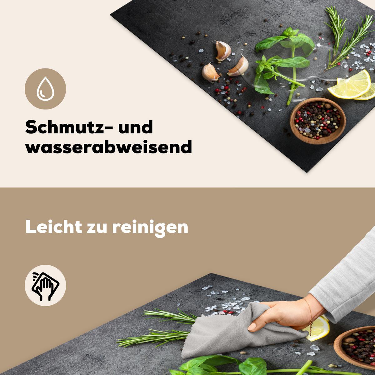 HERDABDECKPLATTE Limette - Kräuter - Gewürze - Grün - Grau - Beton Induktionsmatte 77x51 cm - Grün, Kunststoff (77/51/0.2cm) - MuchoWow