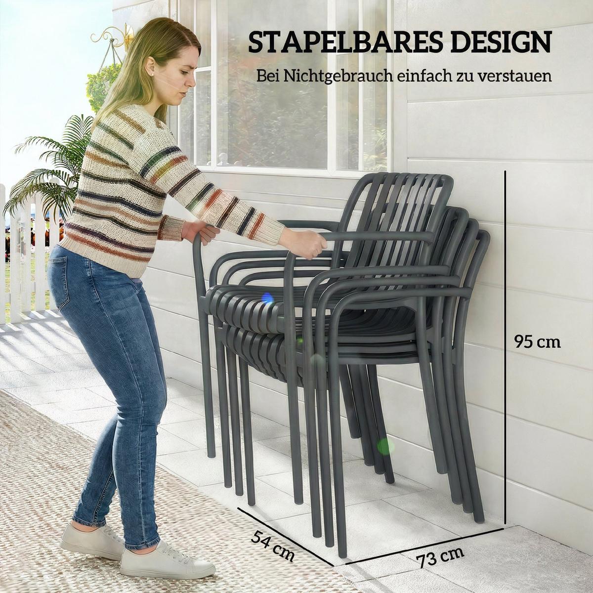 GARTENSTÜHLE 4er Set Kunststoff Dunkelgrau - Dunkelgrau, Kunststoff (55/81.5/58.5cm) - Outsunny