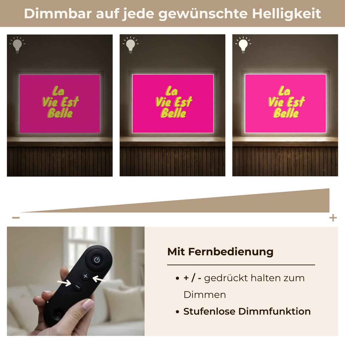 WANDLEUCHTE MIT AKKU Zitat - Retro - Rosa 40x30 cm - Pink, Holzwerkstoff (40/30/8cm) - OnlyWow