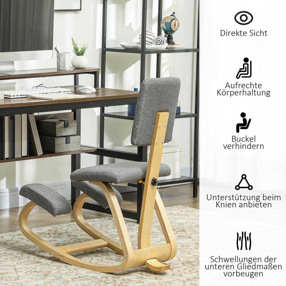 KNIESTUHL Ergonomisch Kniehocker Grau - Grau, Holz/Textil (51/93/84cm) - HOMCOM