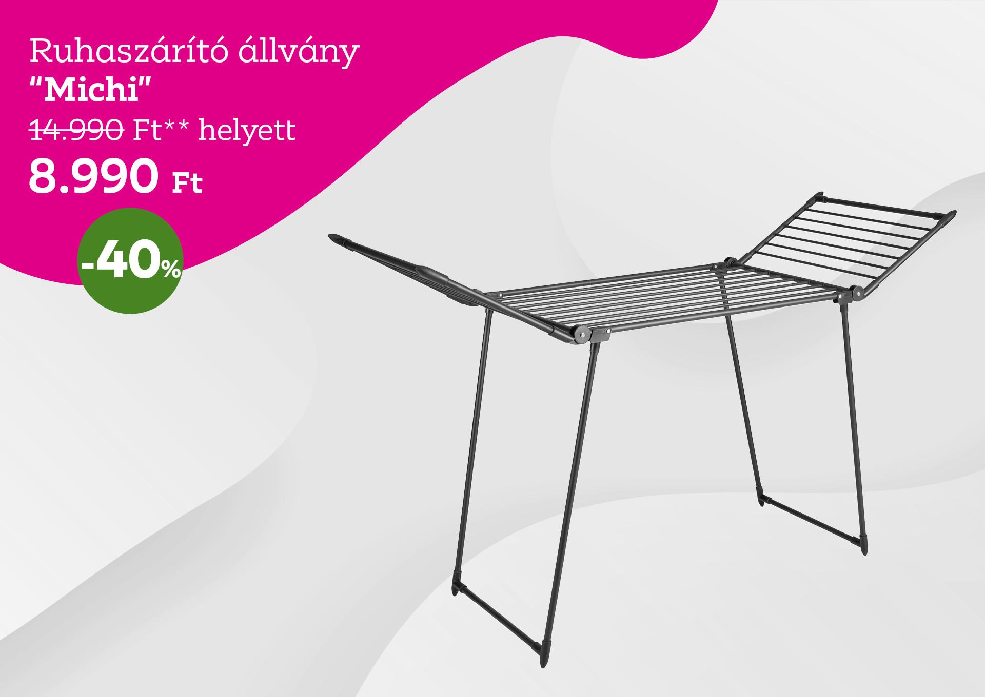 Ruhaszárító állvány MICHI 14990 Forint helyett 8990 Forint, kedvezmény mértéke 40%