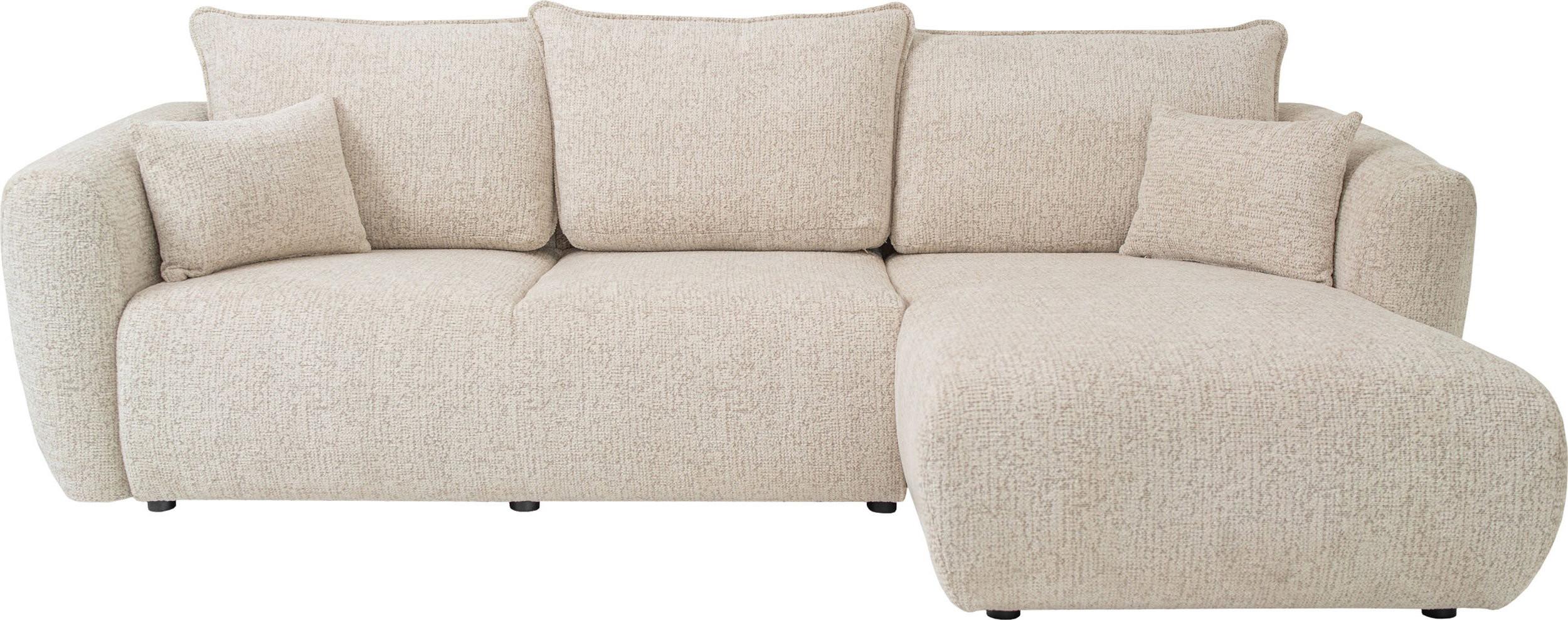 ECKSOFA Fabio mit Bettkasten, Strukturiert Ecru 255/165/91 cm - Ecru/Schwarz, Textil (165/255cm) - WFL GROUP