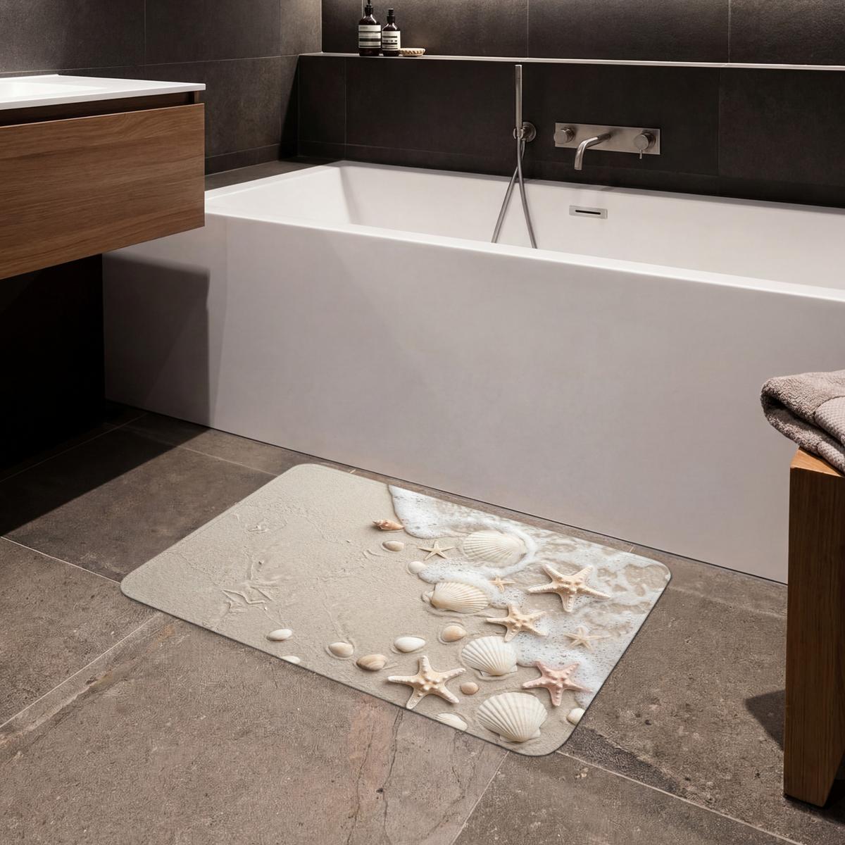 BADEMATTE Muscheln - Seesterne - Strand 80x50 cm - Sandfarben/Creme, Textil (80/50cm) - OnlyWow