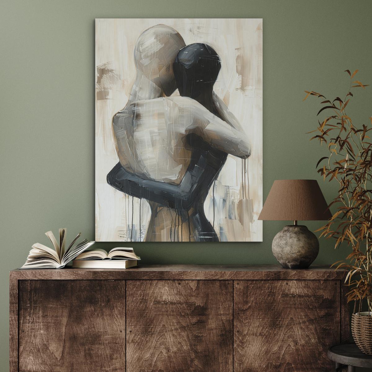 AKUSTIKBILD Abstrakt - Liebe - Schwarz und weiß - Modern Wandbilder 60x80 cm - Schwarz, Kunststoff (60/80/0.9cm) - MuchoWow