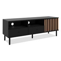TV-LOWBOARD schwarz, Eiche Artisan 138 cm, TV-Unterteil mit 3D-Lamellen - Schwarz/Eiche Artisan, Holzwerkstoff/Metall (138/49/40cm) - Furn.Design