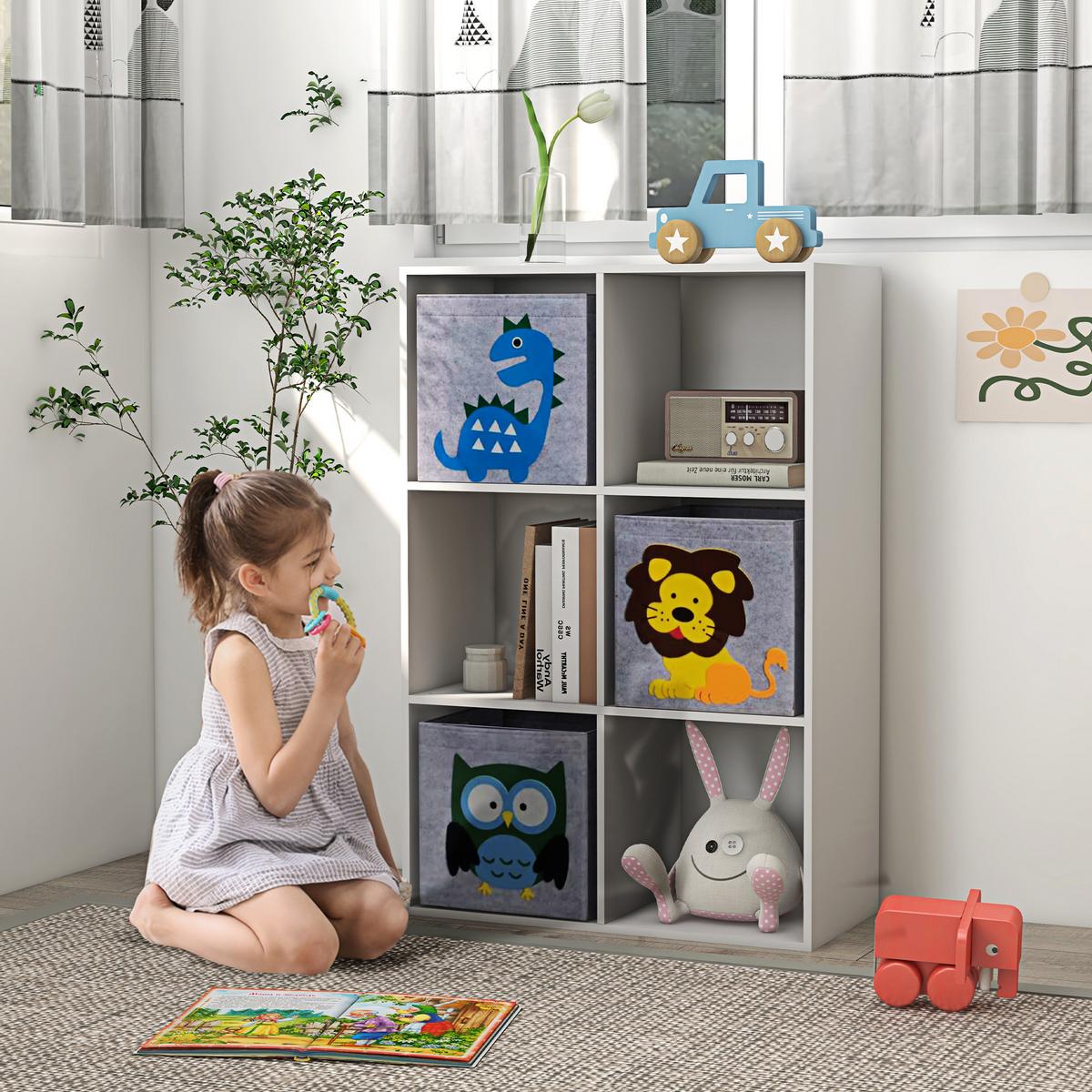 KINDERREGAL Kinder Bücherregal mit 3 Aufbewahrungsboxen für Kinderzimmer Weiß - Weiß, Holzwerkstoff (29.9/91.5/61.8cm) - ZONEKIZ