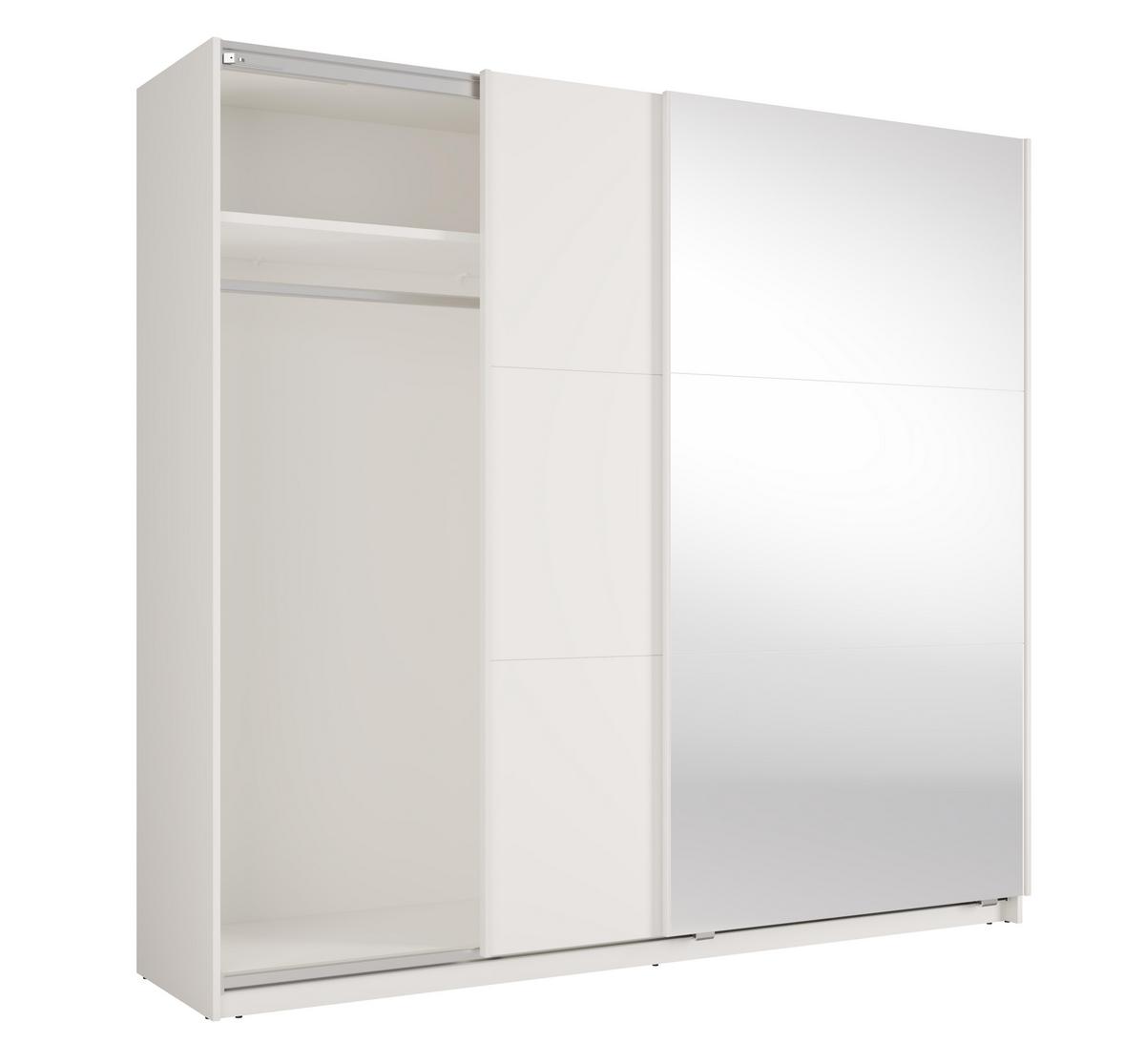 SCHWEBETÜRENSCHRANK Lunoria 221 cm Weiß mit Spiegel - 221/207/60 cm - Weiß, Holz/Holzwerkstoff (221/207/60cm) - AX Living