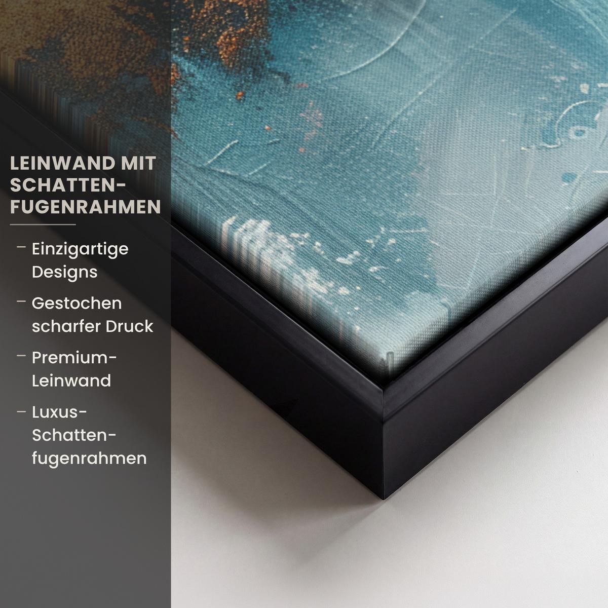 LEINWAND Bilder mit Rahmen - Abstrakt - Kunst - Gold - Blau - 70x100 - Petrol, Textil (70/100cm) - MuchoWow