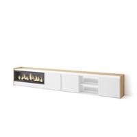 LOWBOARD, Weiß und Eiche, 315/35/50cm, Kamin mit Feuereffekt XXL - Weiß, Holzwerkstoff (315/50/35cm) - Skraut Home