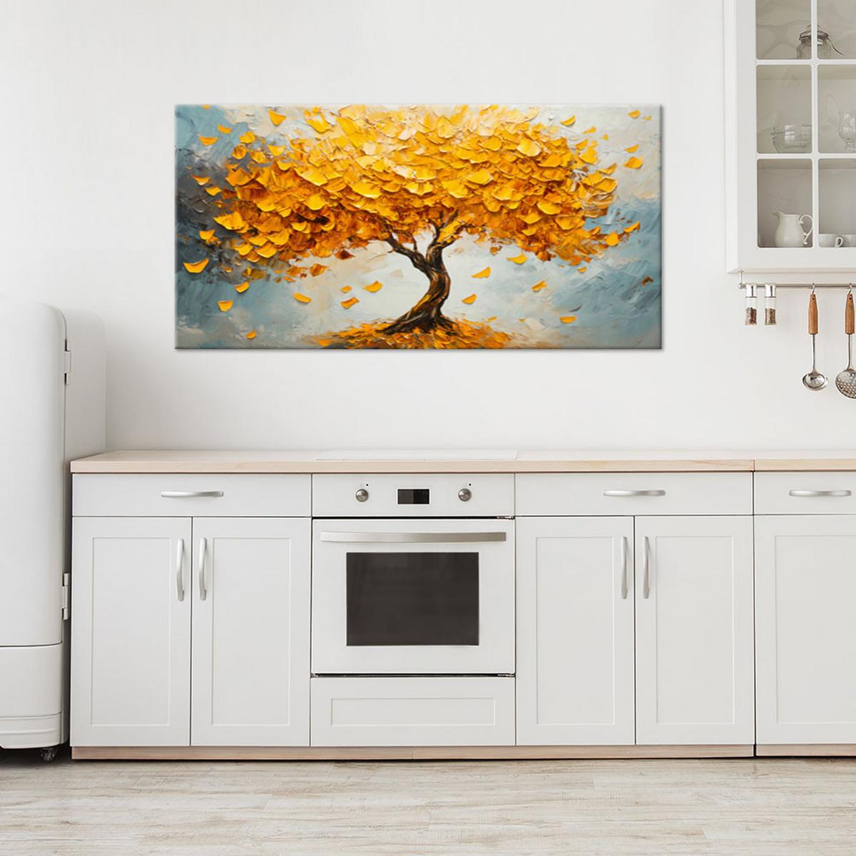 LEINWANDBILD Goldene Baum-Abstraktion 120x60cm - Gelb, Textil (120/60cm) - Feeby