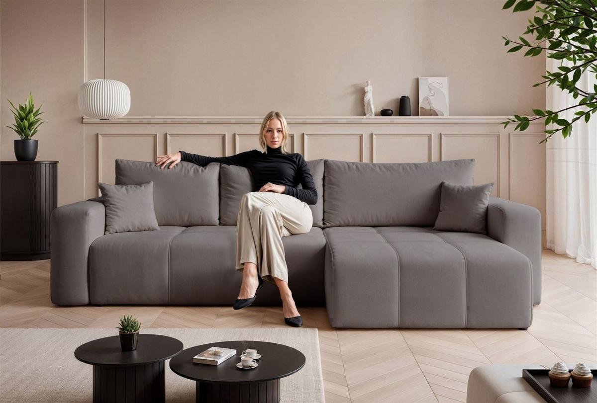 ECKSOFA Leros Xl Mit Schlaffunktion - Grau, Holzwerkstoff/Textil (145/278cm) - Fun Möbel