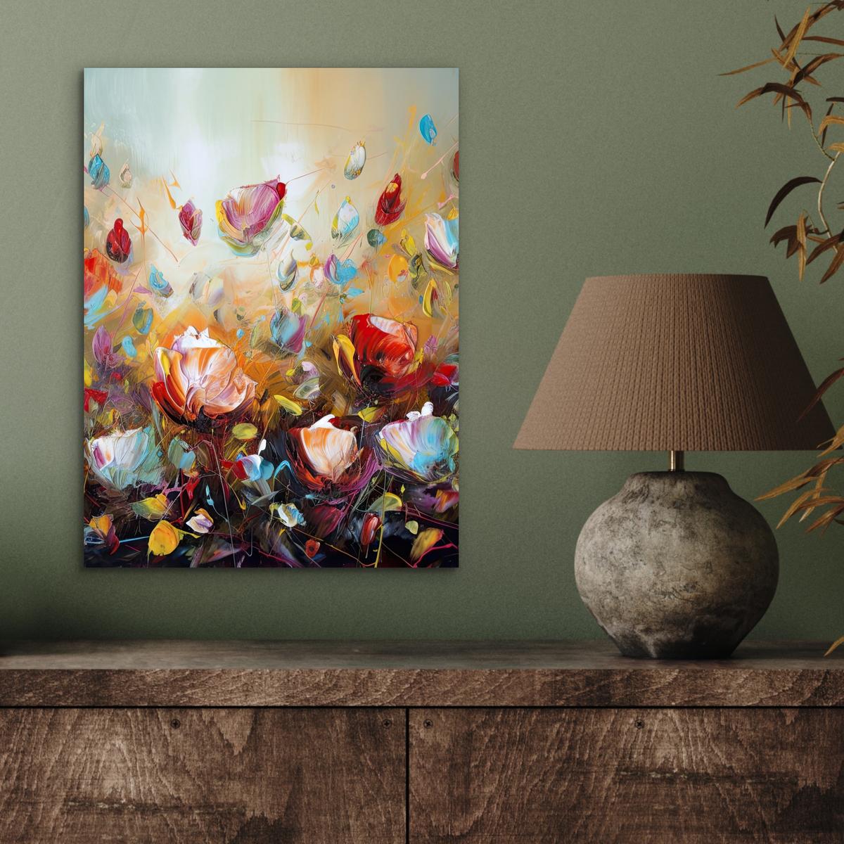 METALLBILD Blumen - Kunst - Natur - Ölgemälde 30x40 cm - Multicolor, Metall (30/40cm) - MuchoWow