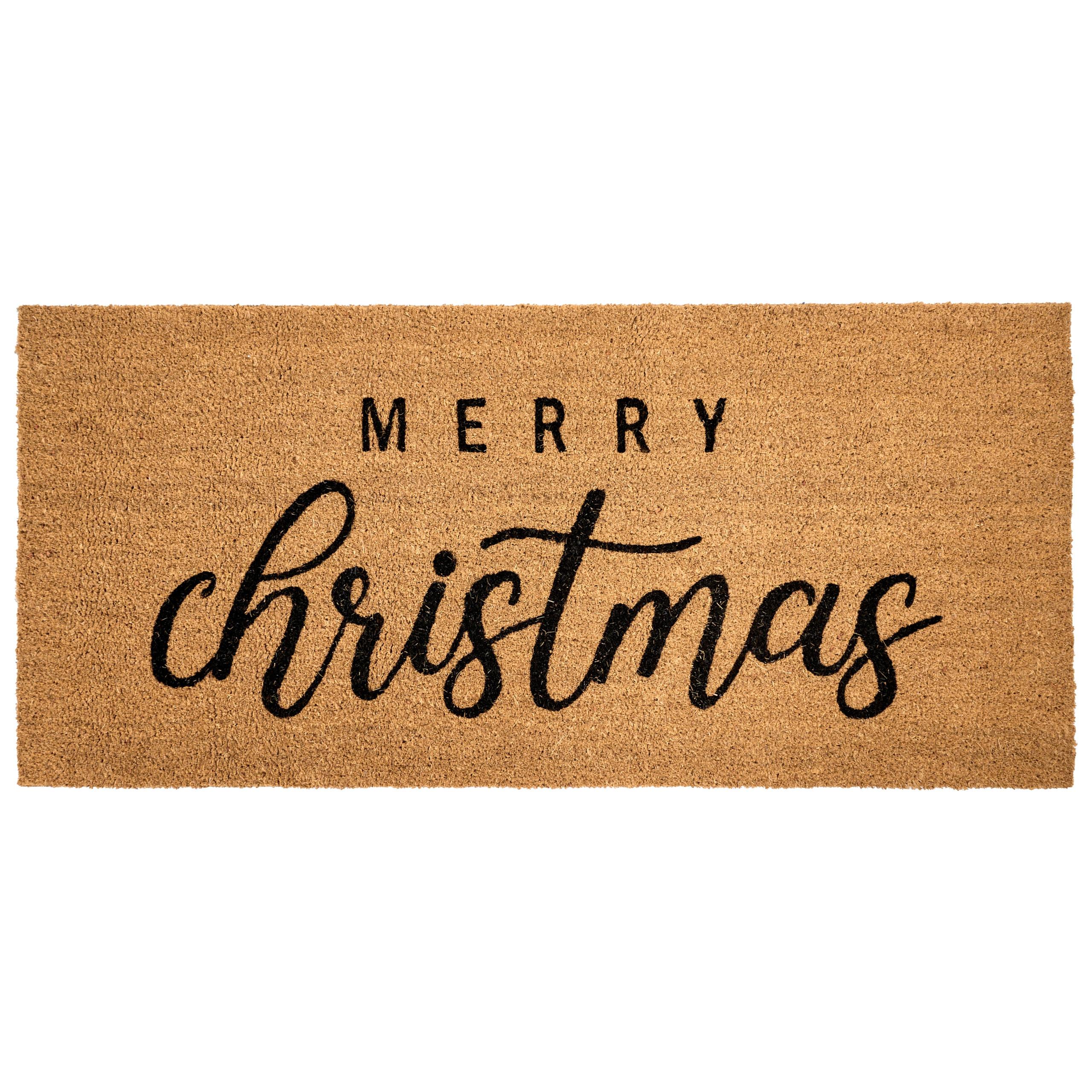 FUSSMATTE Naturfarben 55/120 cm Weihnachtsmotiv Kokosfasern Tikub - Naturfarben, Textil (55/120cm) - Beliani