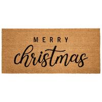 FUSSMATTE Naturfarben 55/120 cm Weihnachtsmotiv Kokosfasern Tikub - Naturfarben, Textil (55/120cm) - Beliani