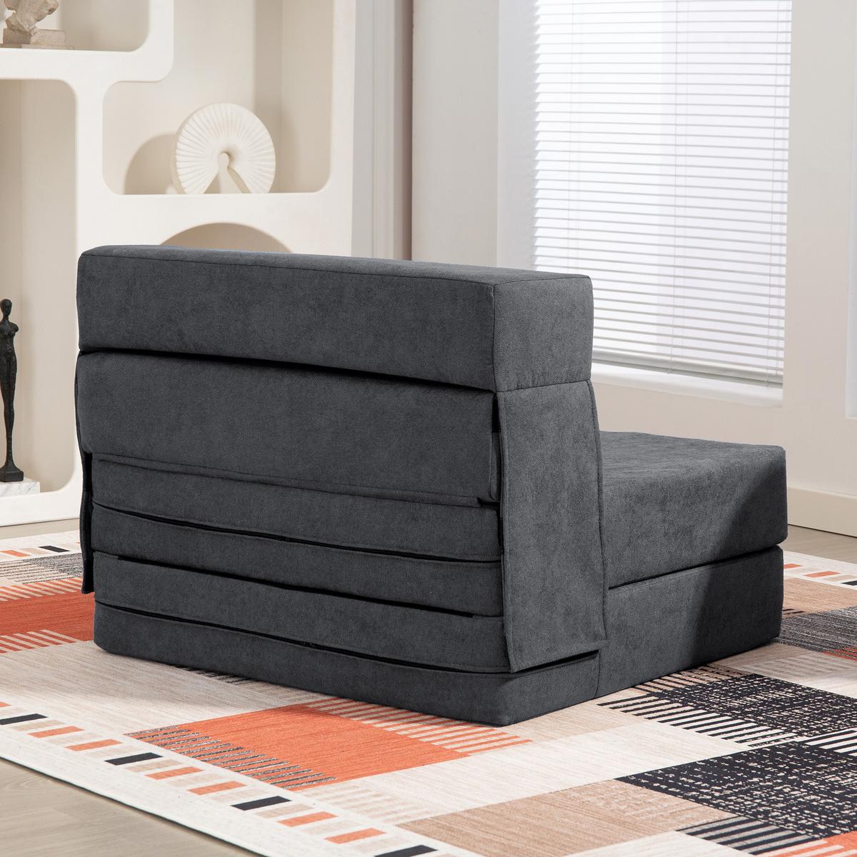 3 in 1 Schlafsessel, klappbares Schlafsofa mit Bettfunktion, Lendenkissen, Grau - Dunkelgrau, Kunststoff (80/15/210cm) - HOMCOM