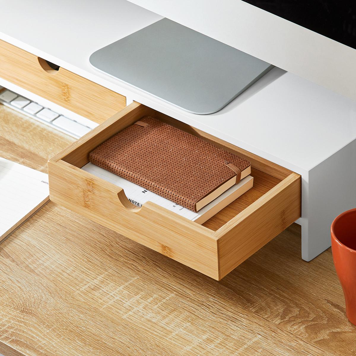MONITORSTÄNDER Weiß-Natur - Naturfarben, Naturmaterialien/Holzwerkstoff (18/47/11cm) - SoBuy